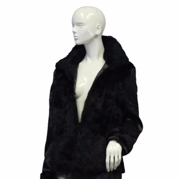 UNK Black Rabbit Fur Coat Size Large (SKU 000053)